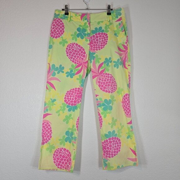 Lilly Pulitzer Pineapple Cropped Pants Women Size 8 Yellow Travel Resortwear - Picture 1 of 8